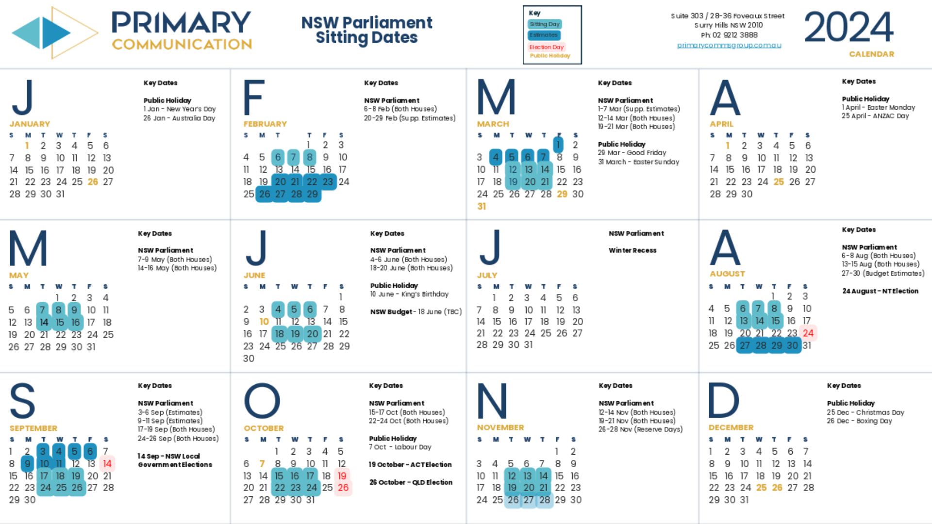 2024 Parliamentary Sitting Calendar